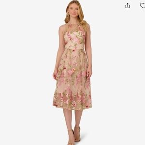 Adrianna Papell Pink and Cream Floral Midi Dress